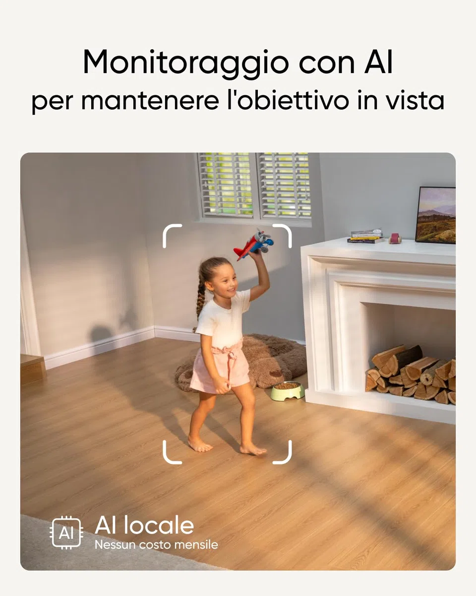 eufy Security Indoor Cam S350, telecamera con due obiettivi di sicurezza con risoluzione 4K UHD con zoom 8× e PTZ a 360°, ideale per baby monitor/telecamera per animali domestici/sicurezza domestica