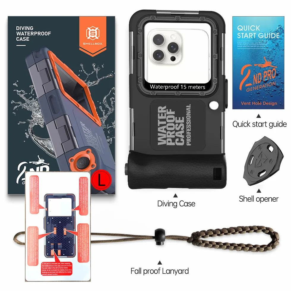 Custodia subacquea impermeabile per snorkeling e immersioni per iPhone 16/15/14/13/12/11 Pro Max 15m/50ft Custodia impermeabile professionale per immersioni subacquee Custodia per foto e