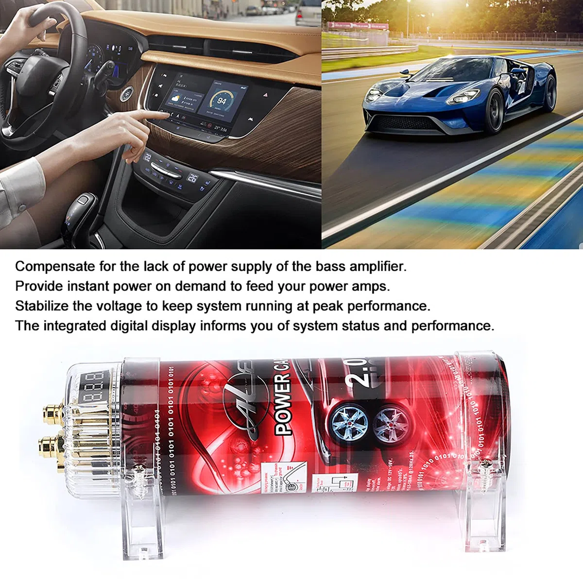 LED Rosso spegnimento Automatico 2.0 condensatore di Audio, condensatore Audio per Auto, per sistemi Fino a 2000 W.
