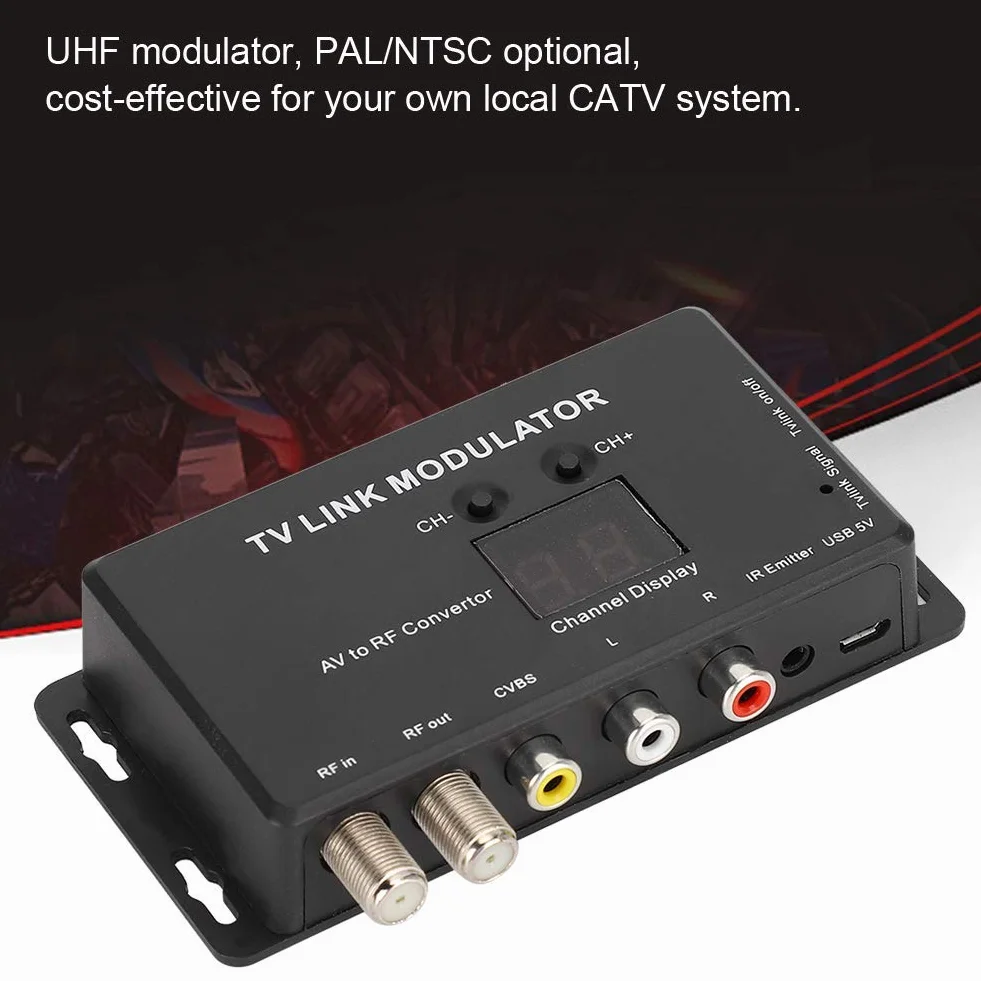 Modulatore TM70 UHF TV Link, USB 5V Modulatore RF Analogico Convertitore AV a RF con Display Canale
