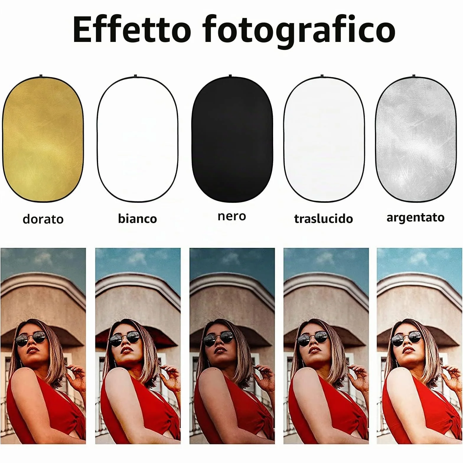 GODOX Riflettori pieghevoli per fotografia con custodia per il trasporto set per fotografia riflettore, diffusore di luce per studio (5in1 90 * 120cm)