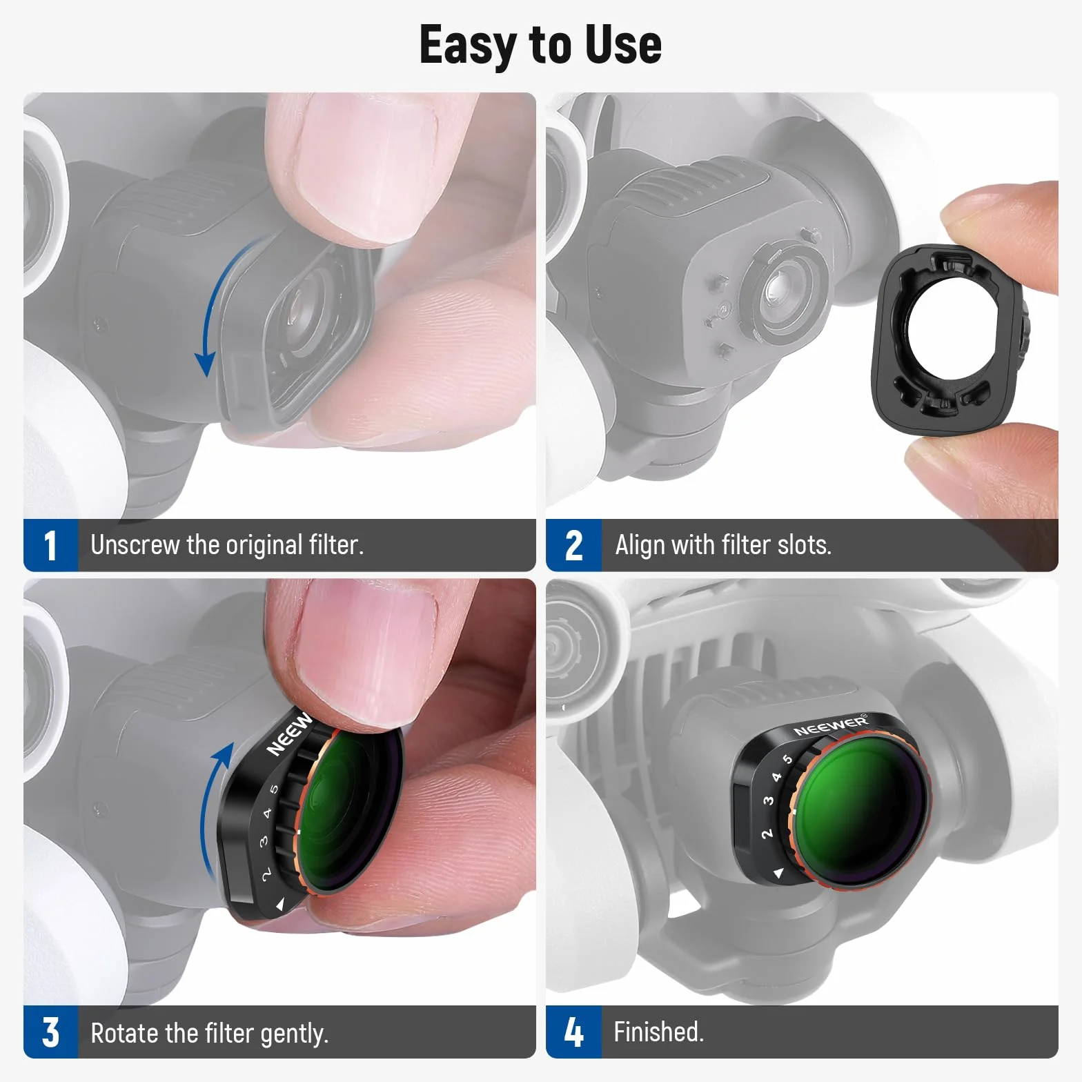 NEEWER Filtro ND Variabile Compatibile con DJI Mini 3 Pro, ND2-32 1-5 Stop a Scatto in Vetro Ottico HD Multistrato, Telaio Sottile in Metallo, Accessori per Obiettivi Drone per Foto/Videografia Aerea