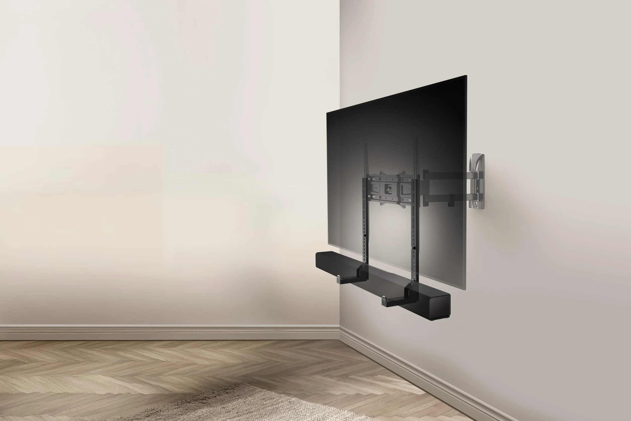 Meliconi Supporto Soundbar TV Universale, per Staffa a Parete, Altezza Regolabile, 10 Kg, Made in Italy, Passacavo, Protezione Antivibrazione, Nero