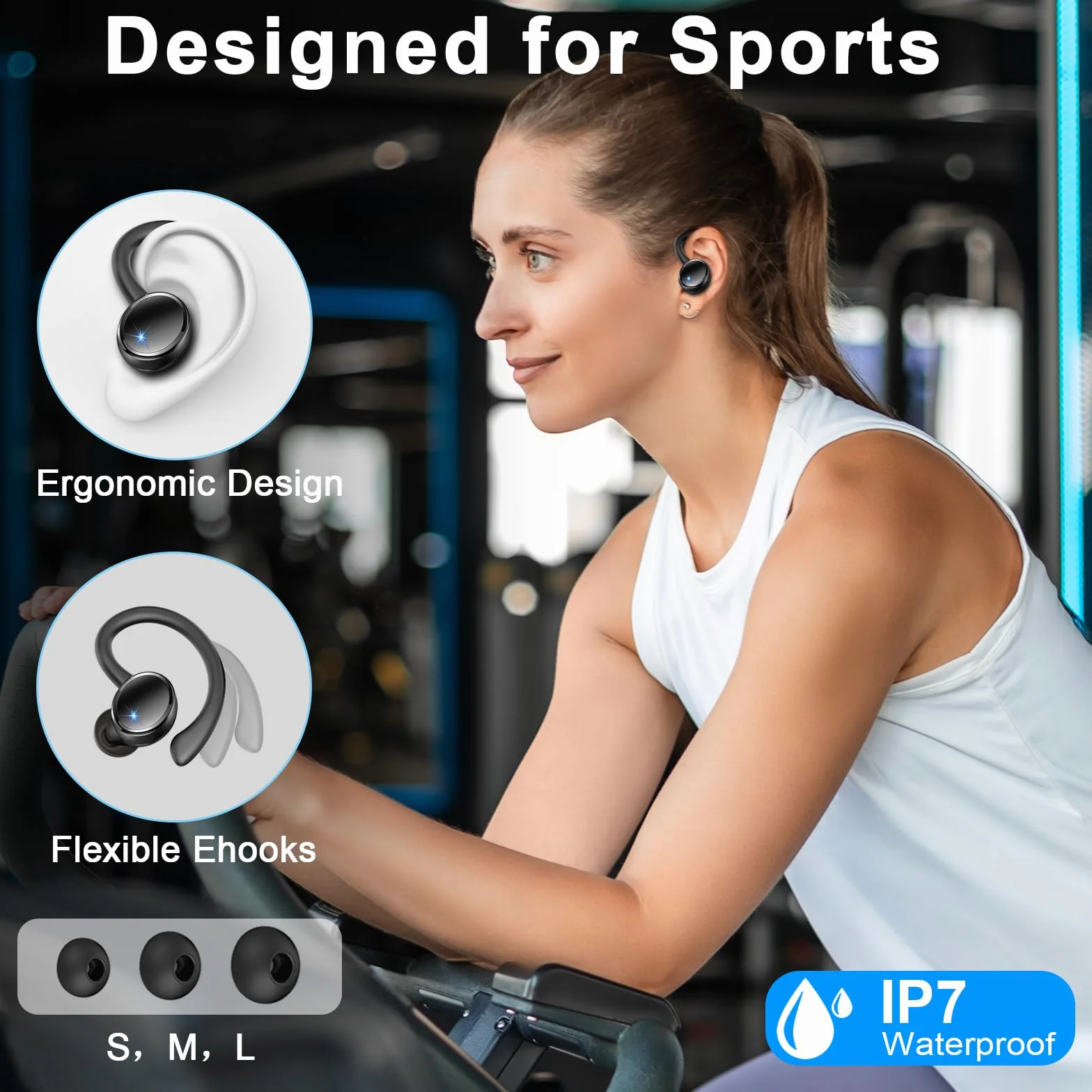 Cuffie Bluetooth 5.4 Sport Auricolari 6D Bass Stereo 50 Ore Cancellazione Rumore ENC 4 HD Mics HiFi LED Display IP7 Impermeabile Senza Fili
