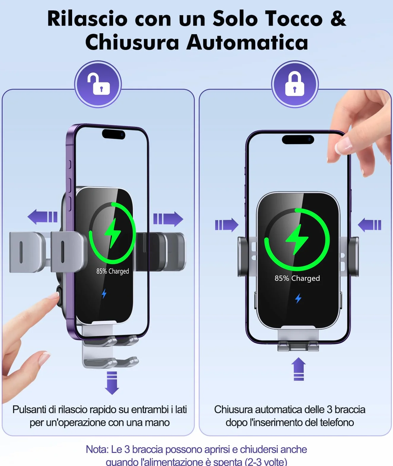ISEYOU Caricatore Wireless Auto, 15W Supporto Telefono Auto Ricarica Wireless Rapida Bloccaggio Automatico, 360°Rotazione Caricabatterie Wireless Auto Compatibile con iPhone 17 16 15 14 Pro Max Galaxy