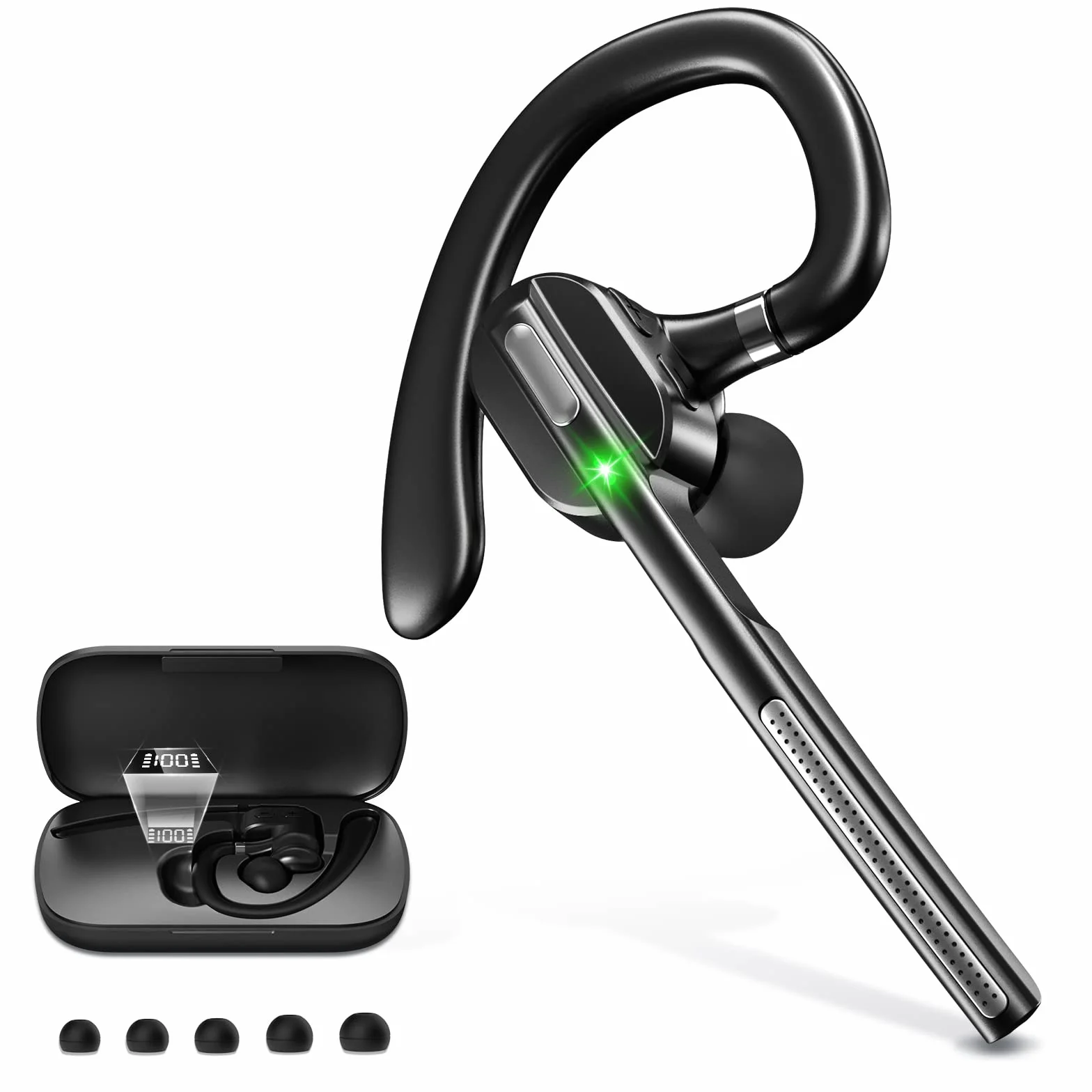 Auricolare Bluetooth, V5.1 Cuffie Wireless, Singolo con Microfono, 70 Ore di Conversazione con Custodia di Ricarica, CVC8.0 Vivavoce Mani Libere con Mute LED per Guida Lavoro Ufficio