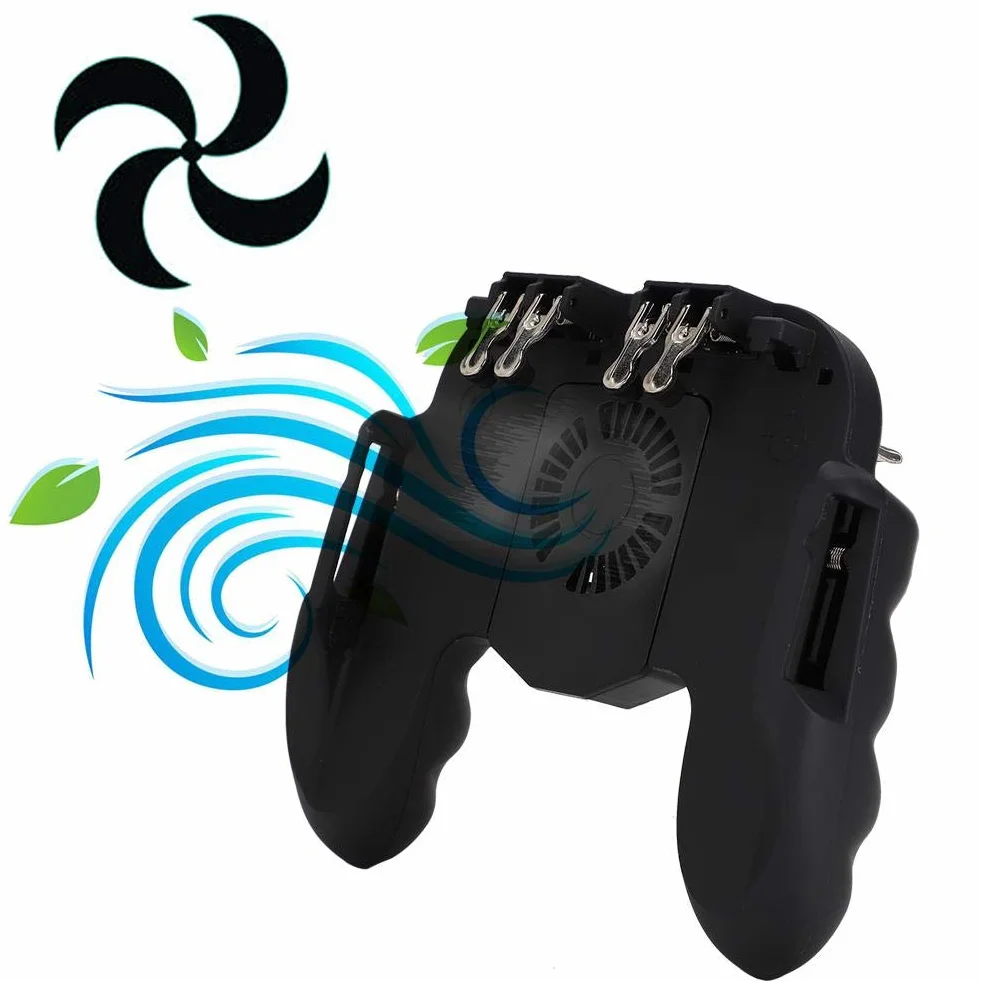 Ouitble Mobile Controller con Fan Ventola Raffreddamento 6 Finger Gamepad Joystick Smartphone Trigger per Smartphone da 4,7 a 6,5 ​​Pollici