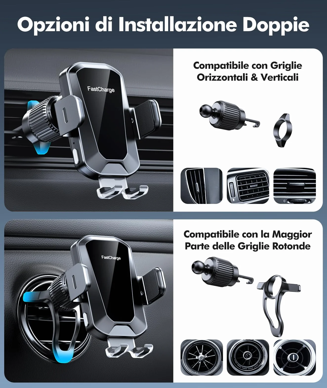 EOIWUY 15W Caricatore Wireless Auto, Auto-Bloccaggio [360° Rotazione] Supporto Telefono Auto Ricarica Wireless Rapida con QC 3.0 Caricabatterie Auto, Compatibile con iPhone 17/16/15, Galaxy S24/S23