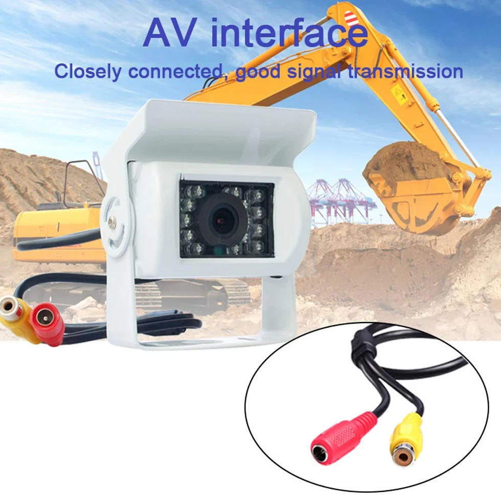 PolarLander 12V 24V Truck Backup Camera Heavy Duty 18 LED IR Visione Notturna Veicolo Impermeabile Telecamera Posteriore per rimorchio/Pickup/RV Bianco