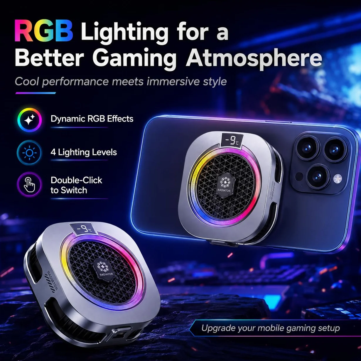 auvstar Raffreddatore Telefono,Phone Cooler RGB,Ventola Raffreddamento elefono Portatile RGB,Raffredda Telefono Leggero e Silenzioso,Adatto per Giochi/Live Streaming (Argento)
