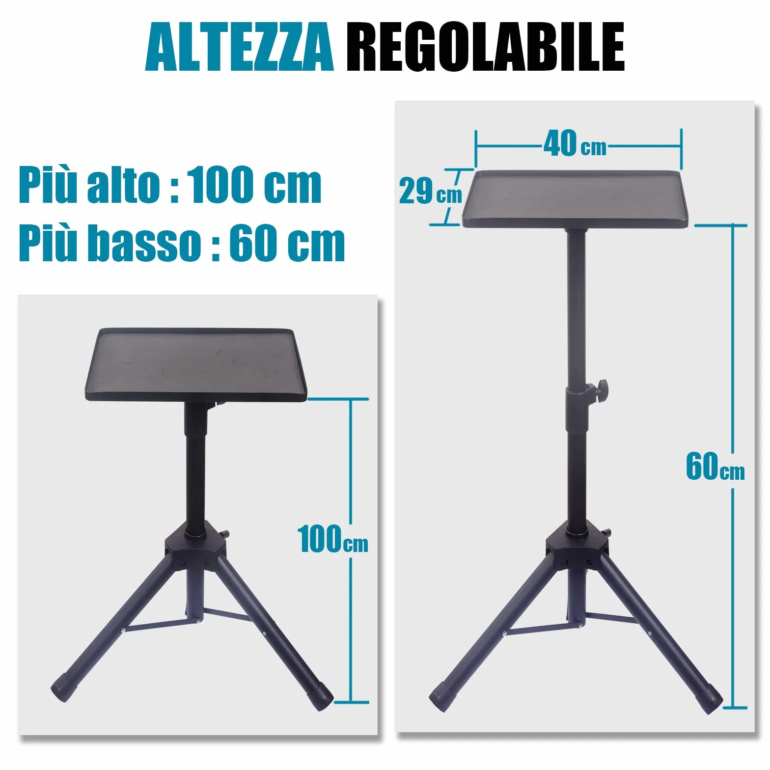 GLEAM Supporto per Proiettore Supporto Forte Vassoio Grande 39cm (Lunghezza) x 29cm (Larghezza) Altezza da 60 cm a 100 cm per Laptop, Proiettore