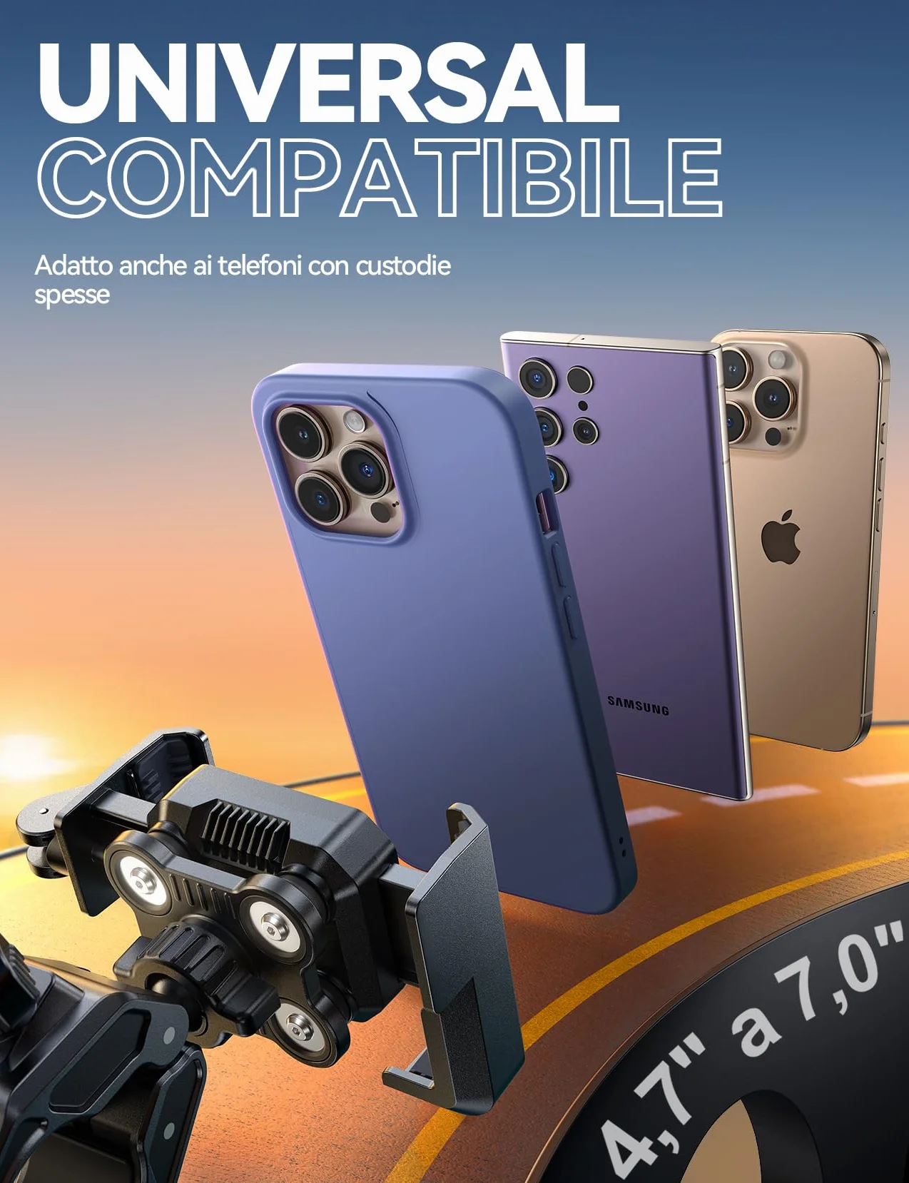 JOYROOM Porta Cellulare Moto Bici Supporto Telefono Anti-Vibrazione 4 Punti Rotazione 360° Universale iPhone 17/16/15 Samsung S26/S25 4.7"-7"