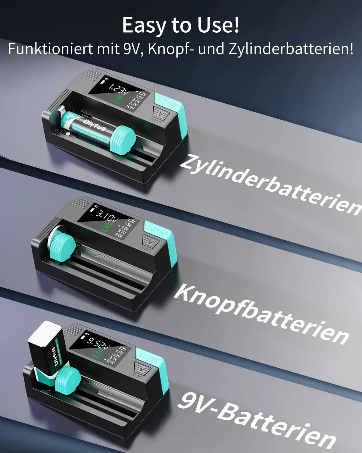 Dlyfull Tester professionale per batterie con display LCD per AA AAA C D 9V batterie a bottone 1,2V 1,5V 3V 3,7V