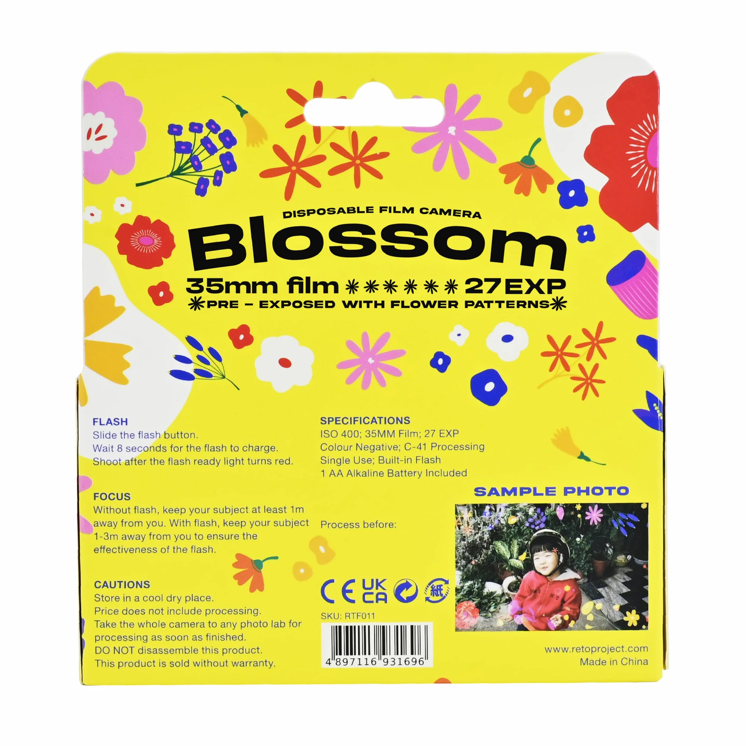 Retocolor Blossom 400-Fotocamera usa e getta a pellicola 27EXP, 35 mm, pellicola negativa a colori, senza messa a fuoco, facile da usare, flash integrato (pellicola e batteria inclusi) (BLOSSOM)