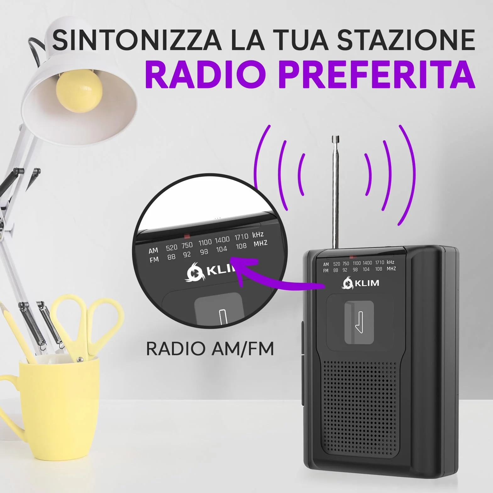 KLIM K8 Lettore Cassette Audio con Cuffie F1 - Registratore Cassette AM/FM Radio - Microfono e Altoparlante Integrati - Nero