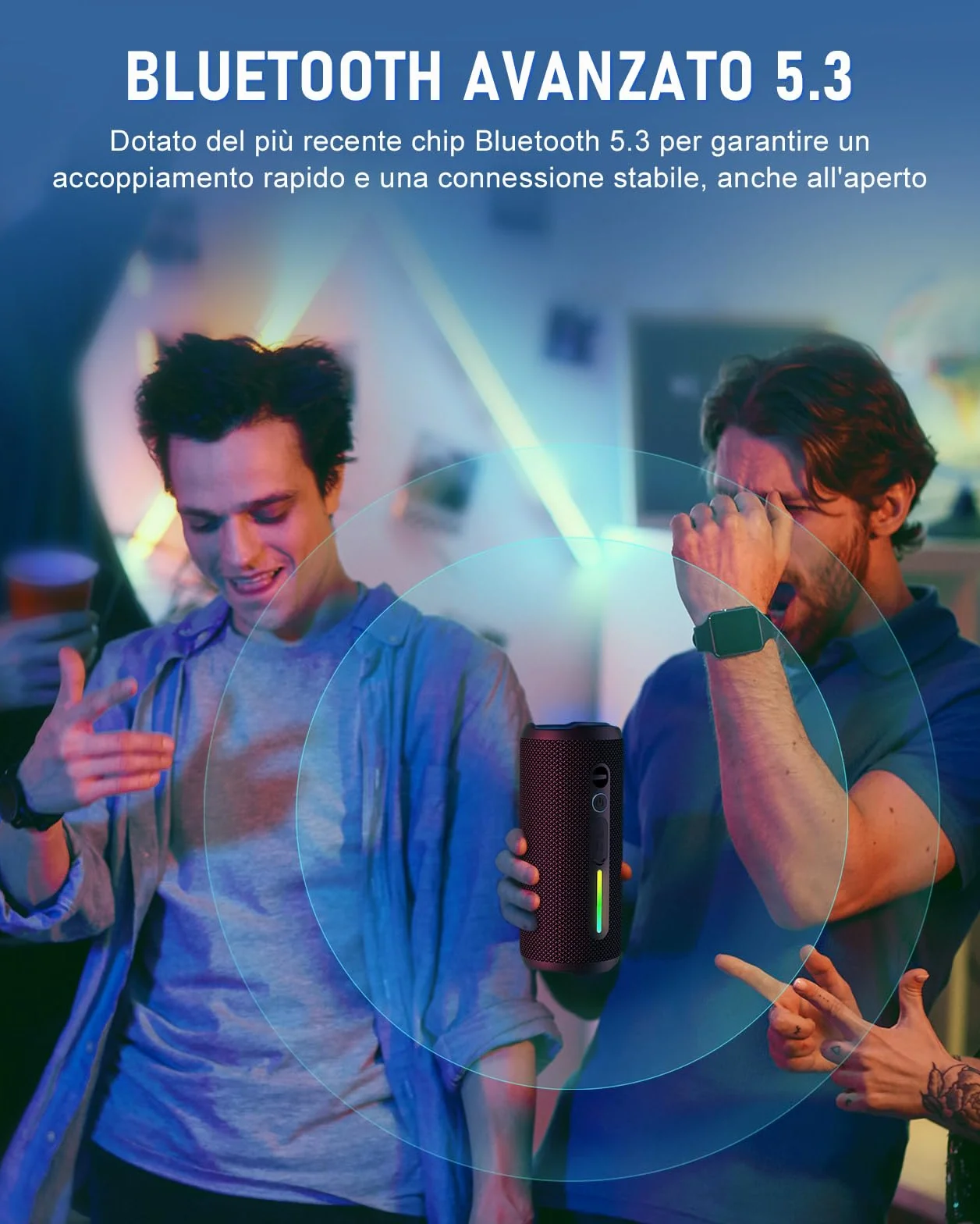 OHAYO Cassa Bluetooth Potente Portatile 24W, Altoparlante Bluetooth 5.3 con luci RGB e funzione di potenziamento dei bassi, 30 Ore di Gioco, Impermeabile IPX7, Adatto per Uso All'aperto, Feste