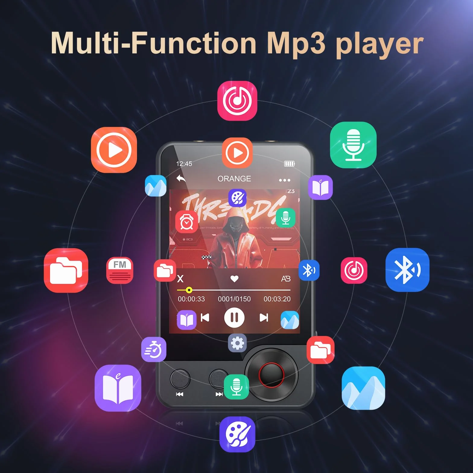 128GB Lettore MP3 con Bluetooth 5.3, Oilsky Lettore Musicale Portatile Touchscreen 2,4" con Altoparlante, MP3 con Radio FM, Registrazione Vocale, Auricolare (Grigio)