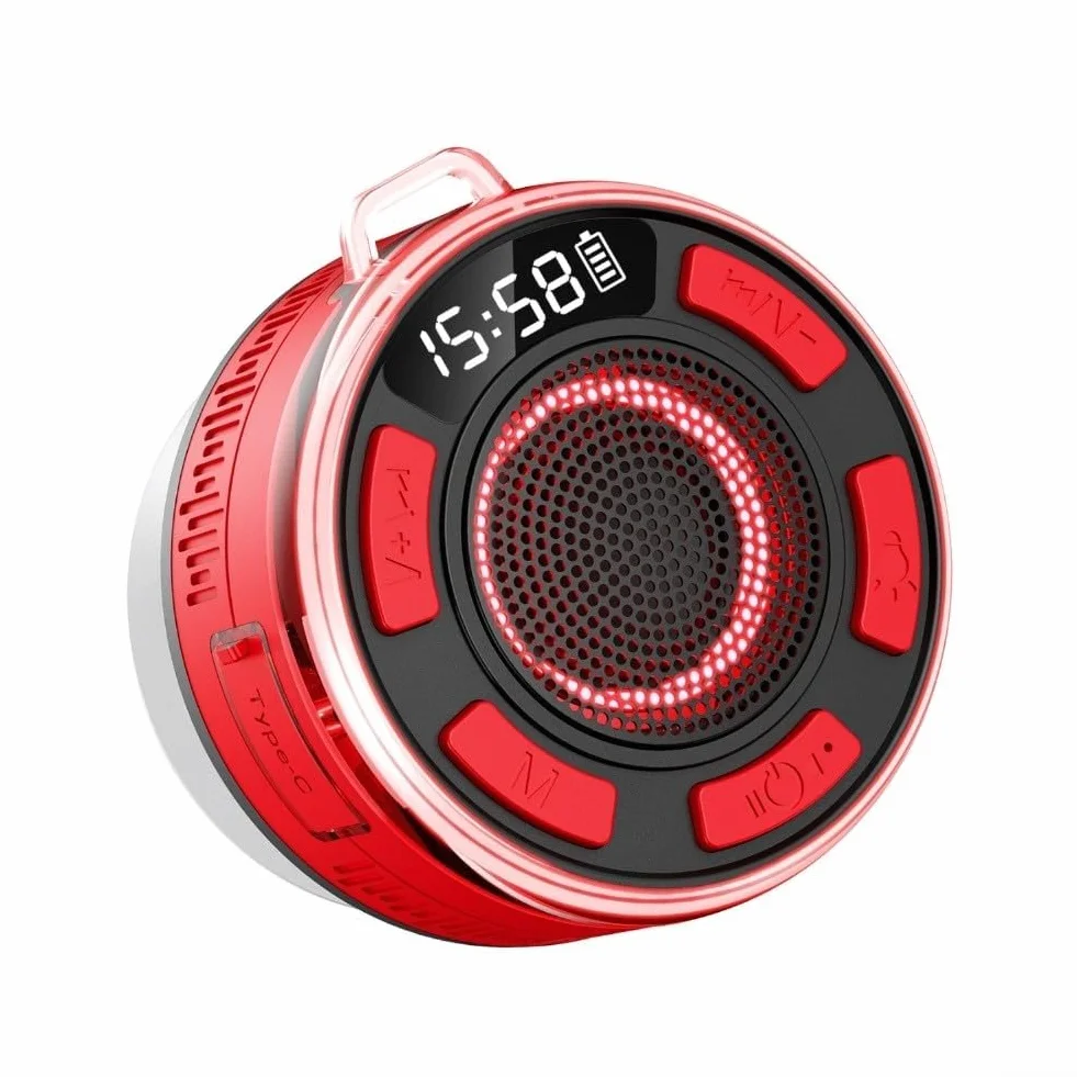 Altoparlante impermeabile IPX7 per doccia suono surround 360° luci RGB radio FM ventosa rimovibile nero
