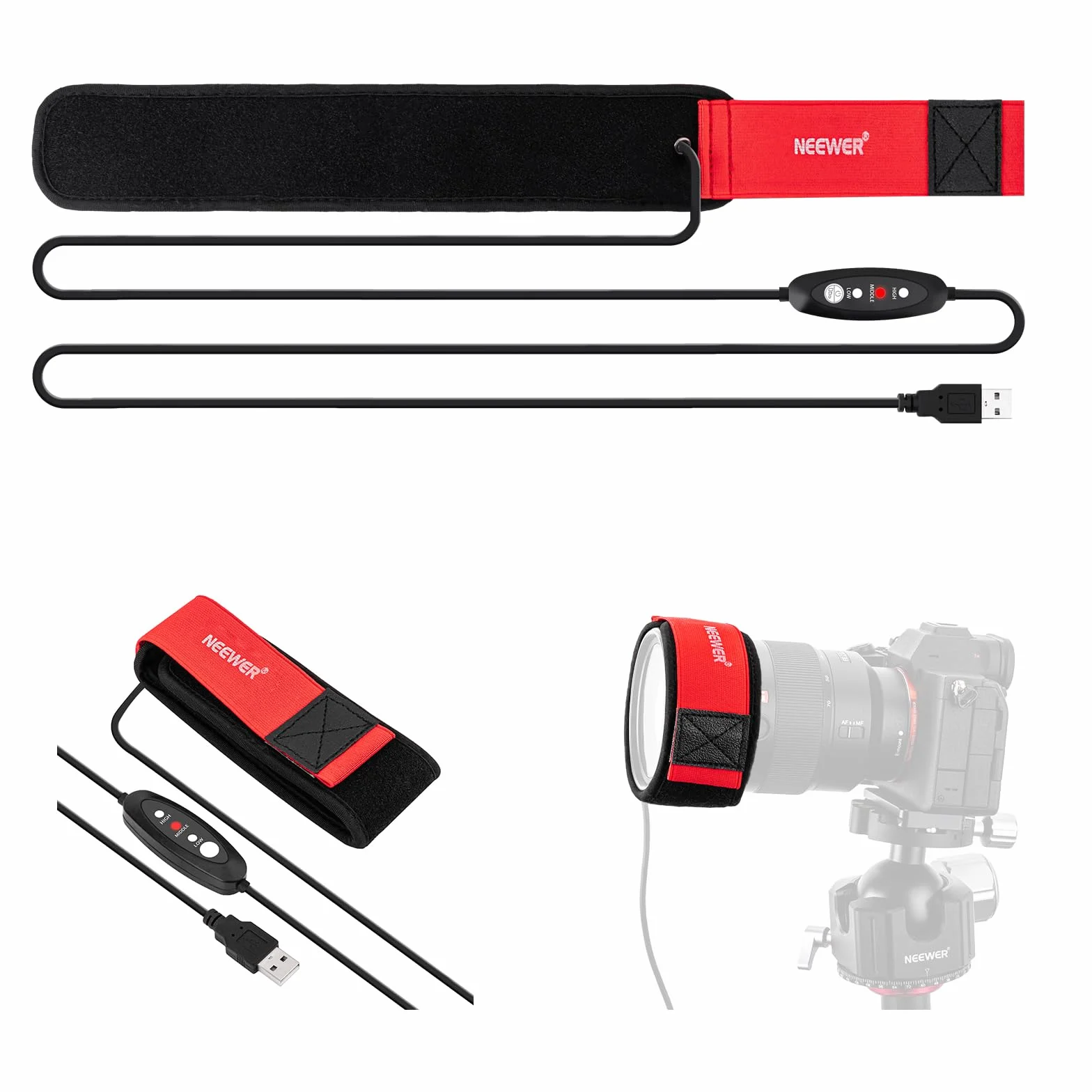 NEEWER Riscaldatore Obiettivo USB da 16"/400mm con 3 Impostazioni Temperatura, Striscia Riscaldante Anticondensa Antinebbia per Fotocamera DSLR Mirrorless Telescopi Binocoli Astrofotografia, HW-17B