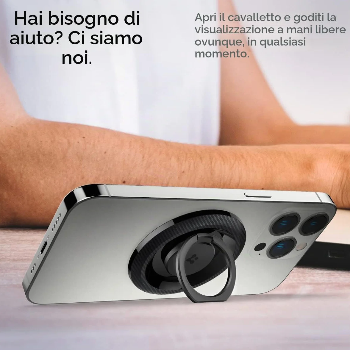 Spigen O-Mag Anello MagSafe, 360° Rotazione, Supporto Cellulare Magnetico Compatibile con iPhone 17 17e 16 15 14 13 Pro Max e Cover MagSafe/Pixelsnap per Samsung S26 S25 Ultra, Pixel 10 10a - Carbonio