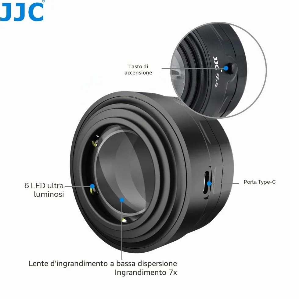 JJC Universale Lente di Ingrandimento con 7x e 6 LED Ultra-luminosi per Fotocamere DSLR/Mirrorless