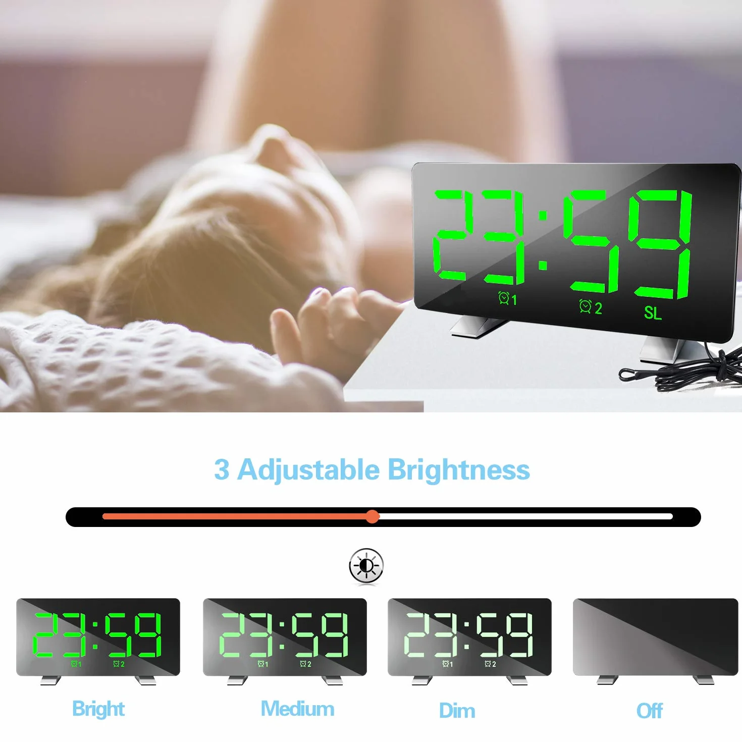 Radiosveglia Digitale Sveglia FM Display LED 3 Livelli di Luminosità Auto Dimmer Volume Regolabile