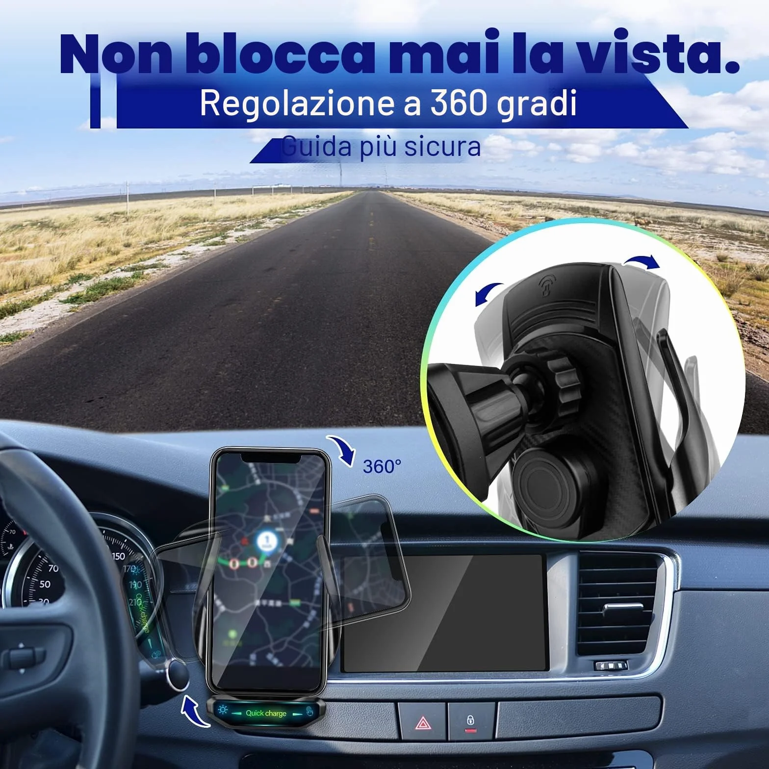 15W Qi Caricatore Wireless Auto,Auto-Bloccaggio Supporto Telefono Auto, Ricarica Wireless Auto per iPhone,Supporto Smartphone per Samsung e Altri…