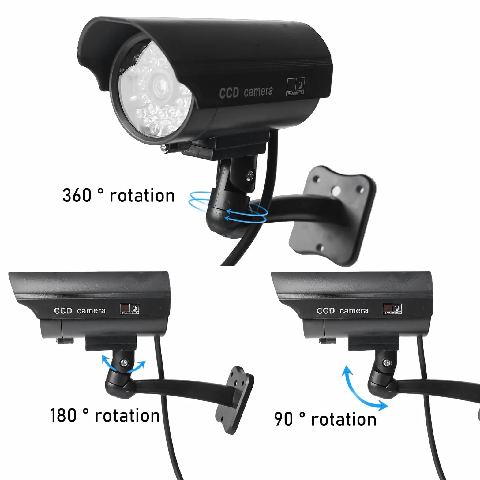 GOMETY 4 fotocamere Atrappe esterne, finte fotocamera con LED rosso lampeggiante, telecamera di sorveglianza, per esterni, CCTV, manichino, telecamera di sicurezza per interni ed esterni (nero) (4)