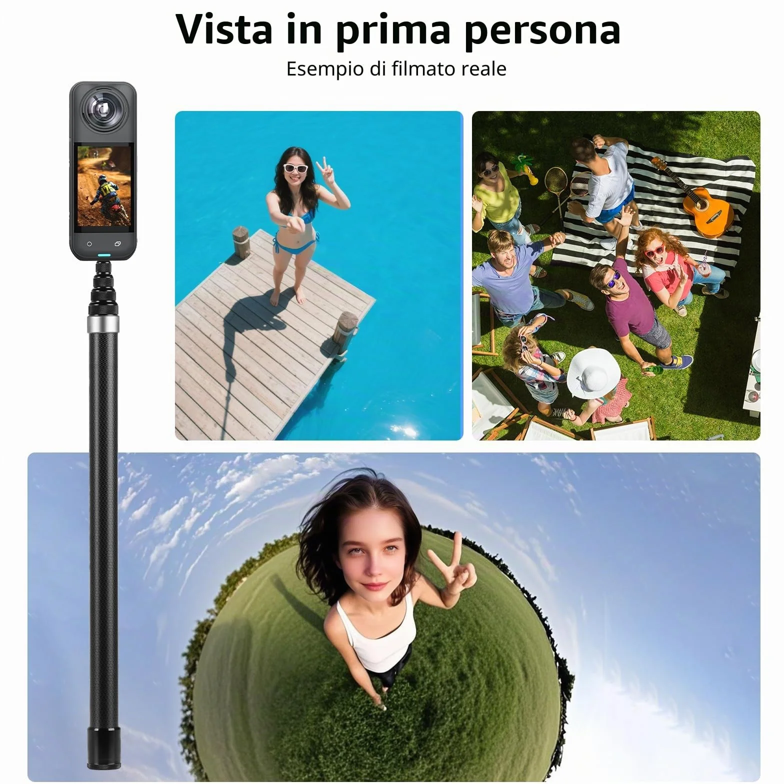 BRDRC Bastone selfie invisibile ultra lungo in fibra di carbonio per Insta 360 ONE X5 X4 X3 X2 RS Accessori (con adattatore Go Pro, cinturino, sacchetto di stoccaggio) 3 m