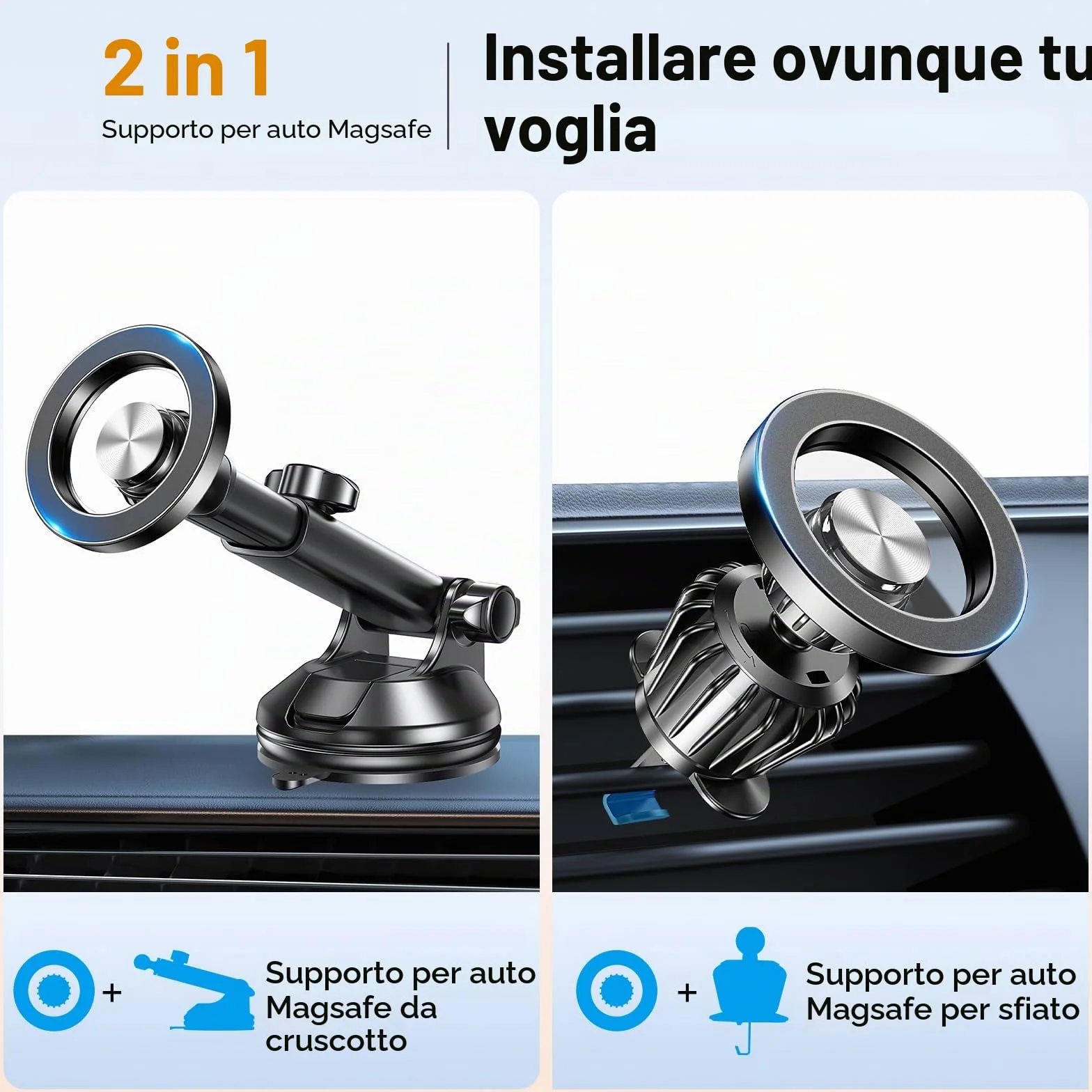 Porta Cellulare Auto Magsafe,Supporto Magnetico Cellulare Auto Ventosa【2025 Ventose Aggiornate】Portacellulare auto Universale Portatelefono da Automobile per iPhone 17 Pro16 15 14 13,Tutti Smartphone