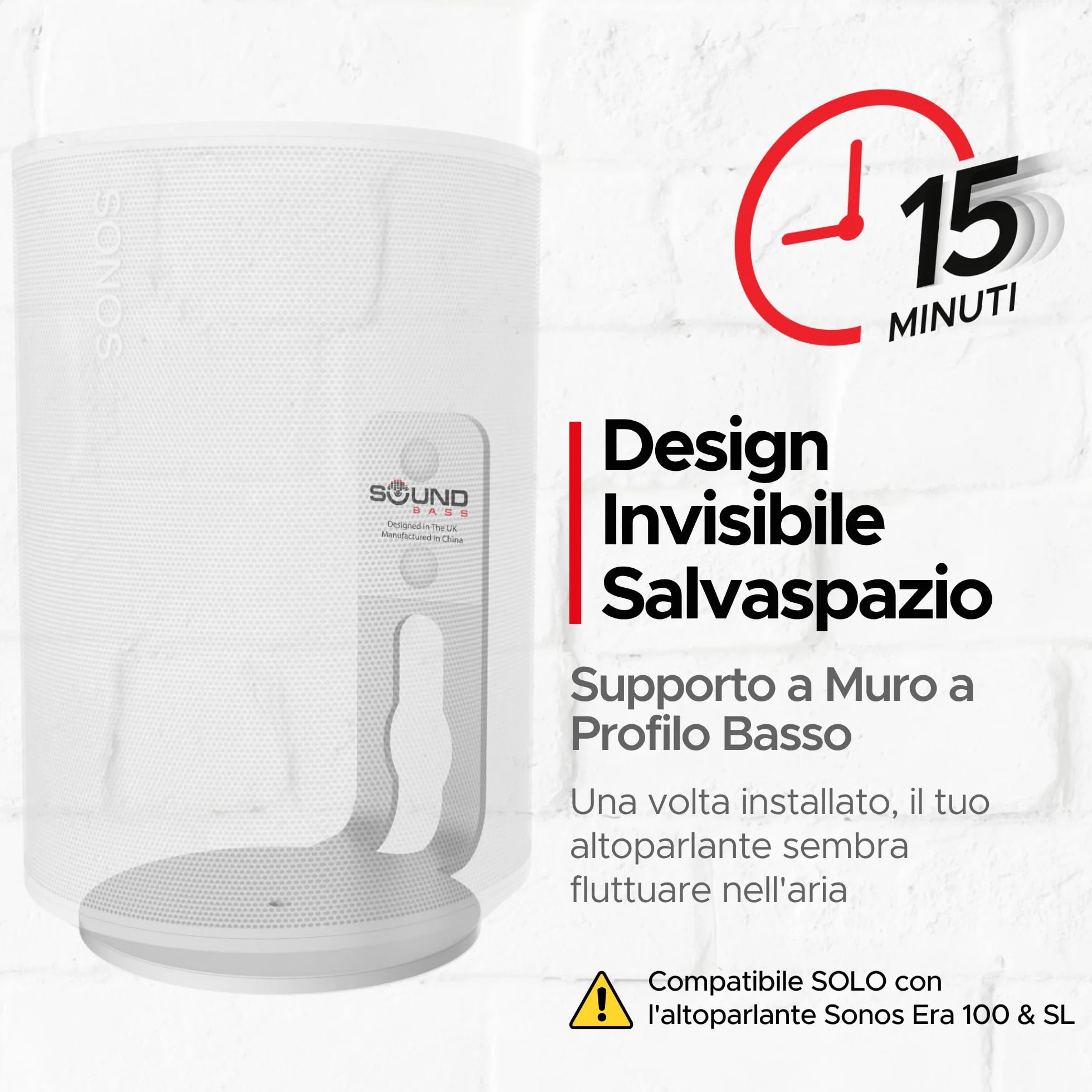 Sound bass Supporto da Parete ERA 100 – Profilo Basso, Bianco, Singolo (1 pz), Compatibile con Sonos ERA 100 & ERA 100 SL, Kit di Montaggio Incluso