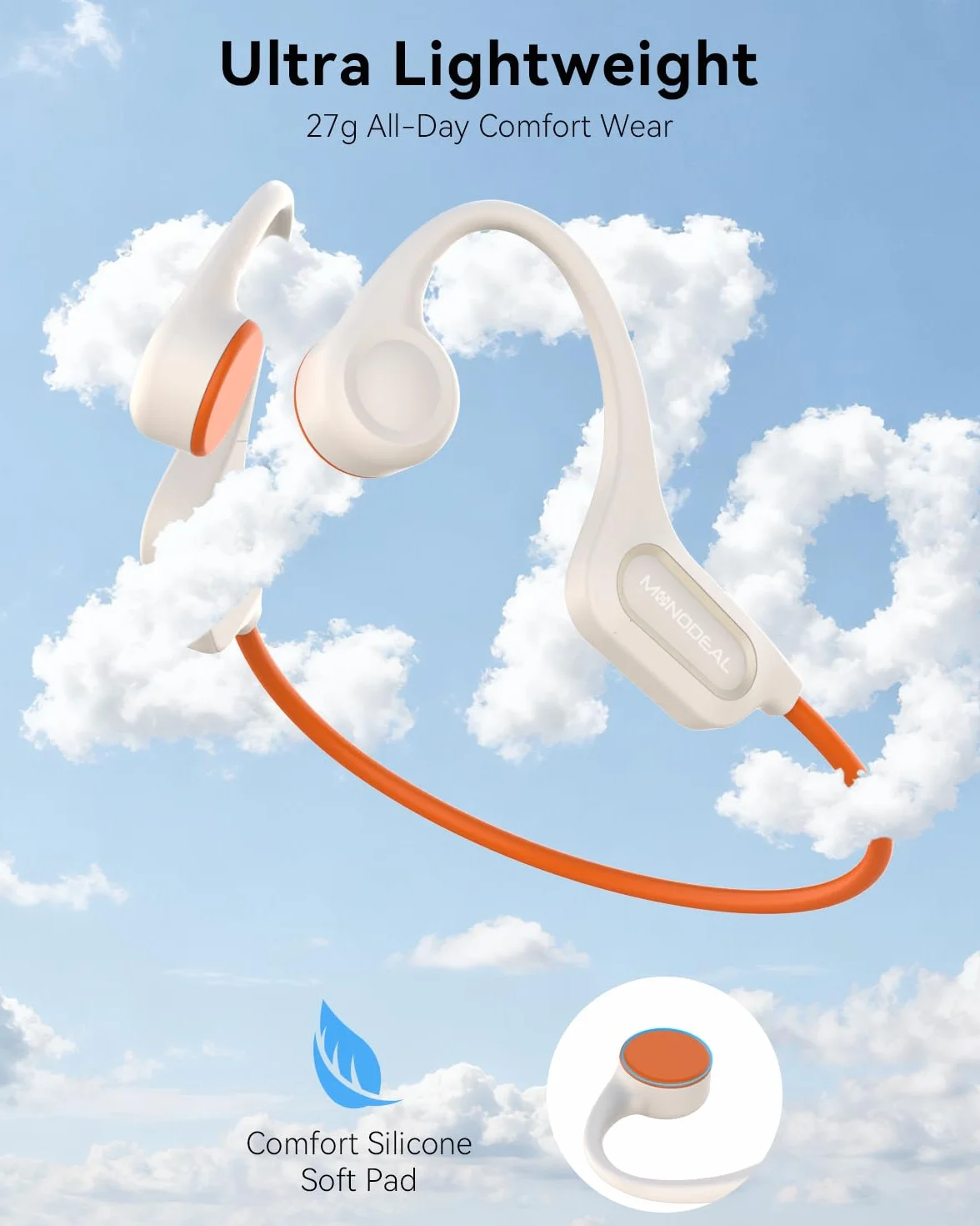 MONODEAL Cuffie Conduzione Ossea Bluetooth 5.3, Impermeabili IPX6, Porta Type-C, 27g