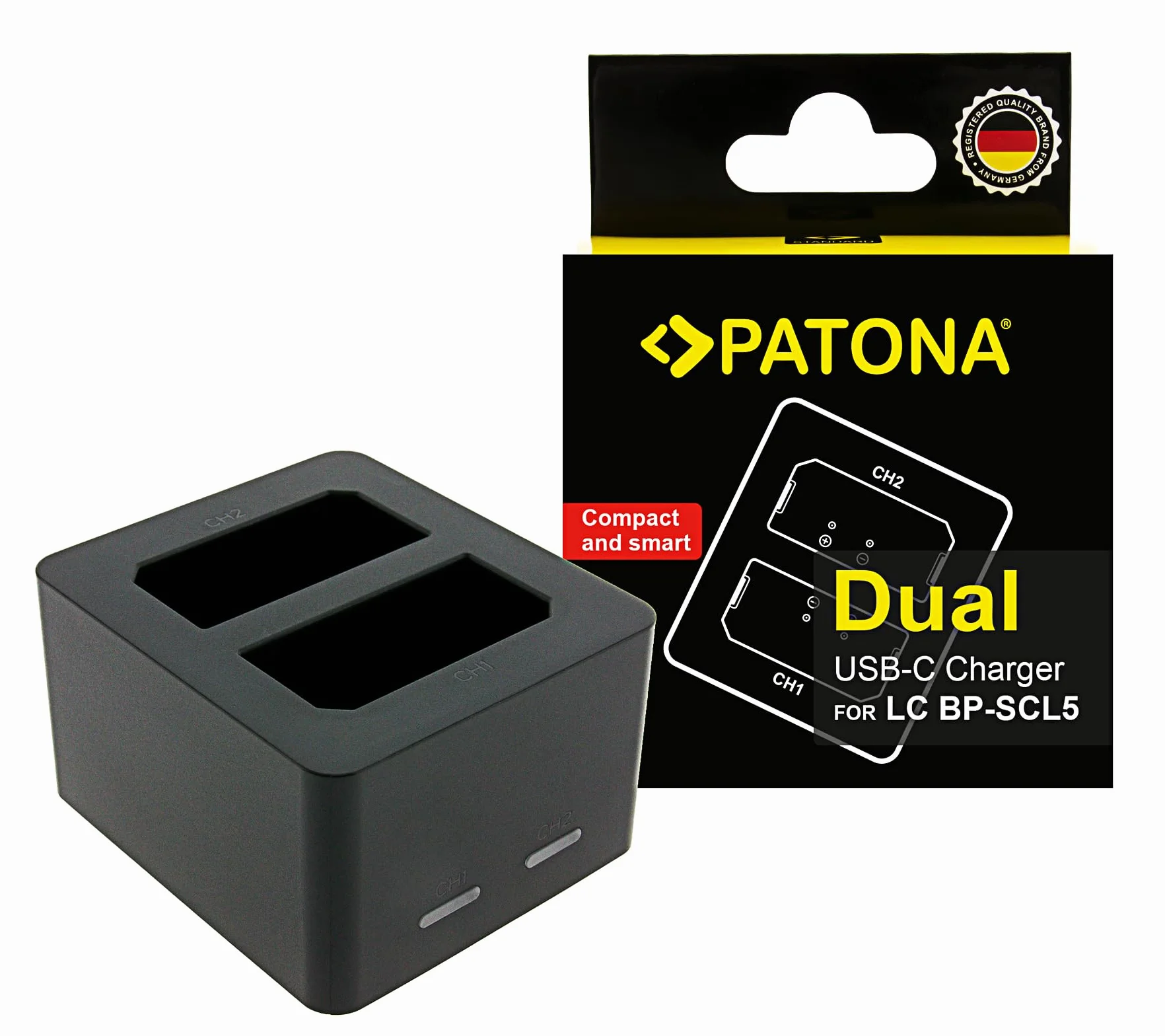 PATONA Doppio Caricatore USB-C per Leica 24003 BP-SCL5 M10 M10P M10R | Caricatore rapido compatto per 2 batterie con LED indicatore, cavo USB-C, protezione da sovraccarico – ideale per i viaggi