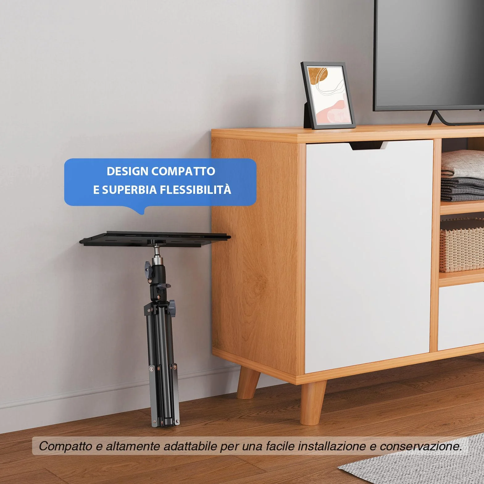 Supporto per Proiettore, Treppiede per Laptop Portatile, Supporto Multifunzionale, Altezza Regolabile da 45cm a 115cm, con Piatto Pieghevole, Capacità di carico 10KG, Film all'Aperto e Uffici