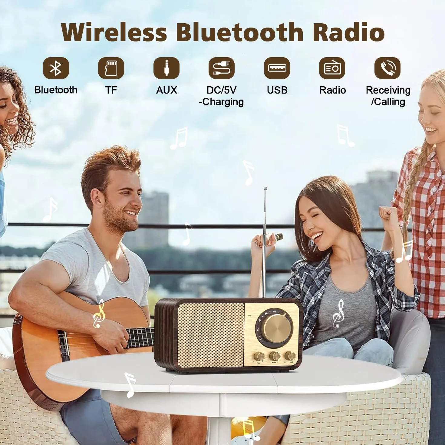 Radio Nostalgiche FM Bluetooth Vintage Cucina Camera da Letto Supporto TF AUX USB