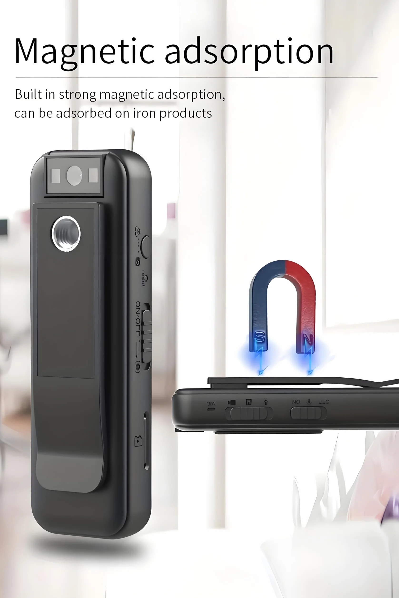 Mini fotocamera portatile da 1080P, con clip magnetica, obiettivo girevole a 180°, 128 GB fino a 7 ore, registrazione e luce LED per riunioni e bici all'aperto