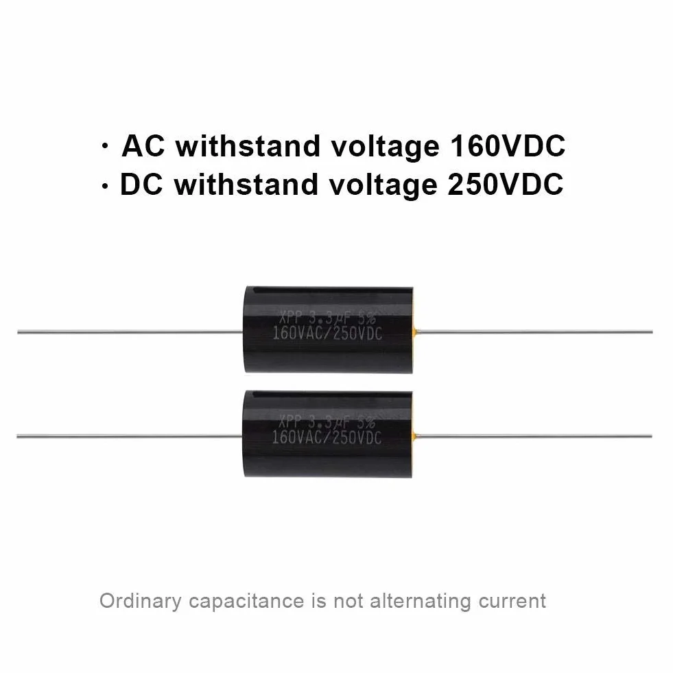 2Pezzi Resistori Elettronici per Film Metallici, Condensatori Elettrolitici 1uF/2.2uF/3.3uF audio HIFI Divisore Crossover con Perno filo di rame puro per auto treble (3.3uF)