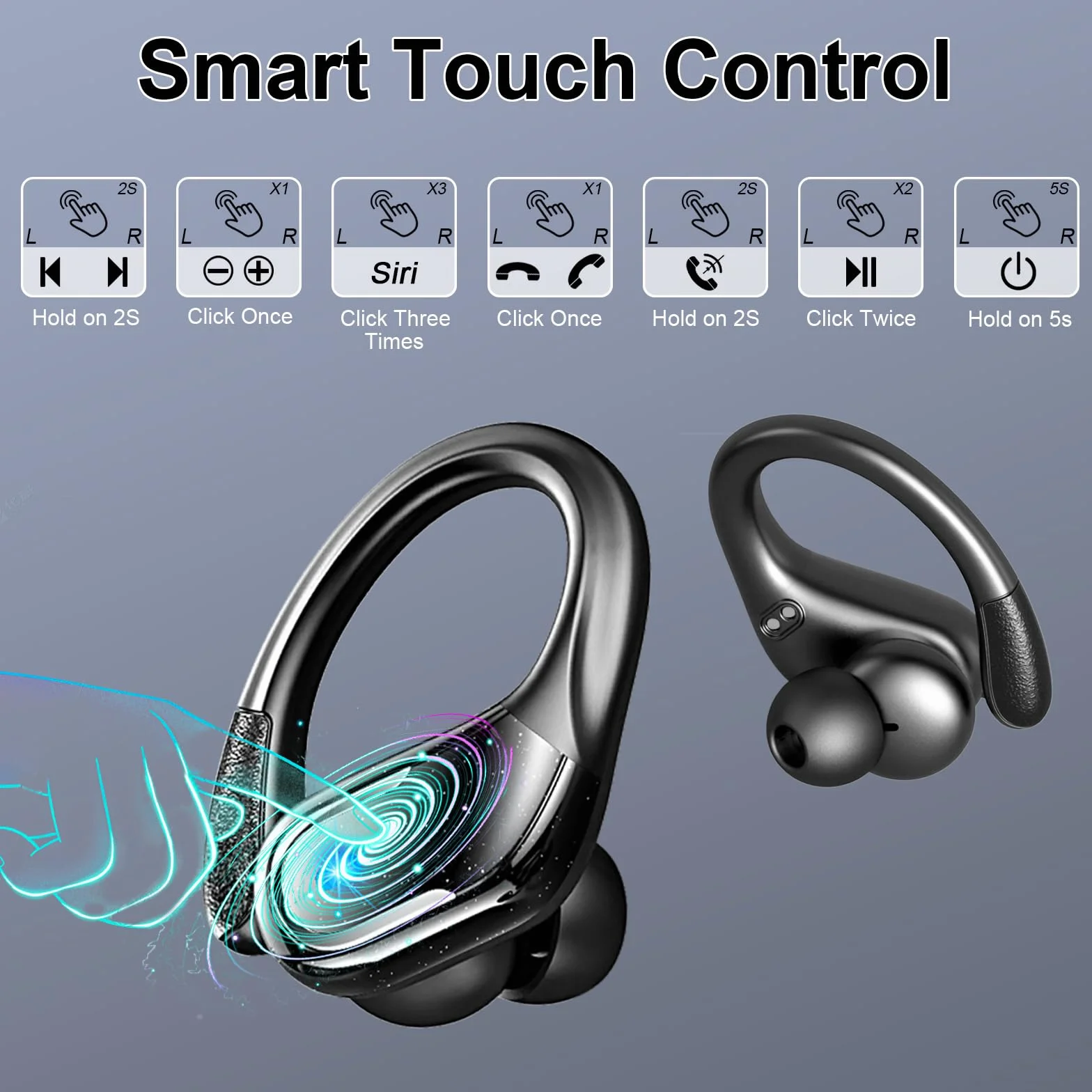Cuffie Bluetooth Sport 5.4 con 4 ENC Mics, IP7 Impermeabili, Display LED, Senza Filo per Palestra Running