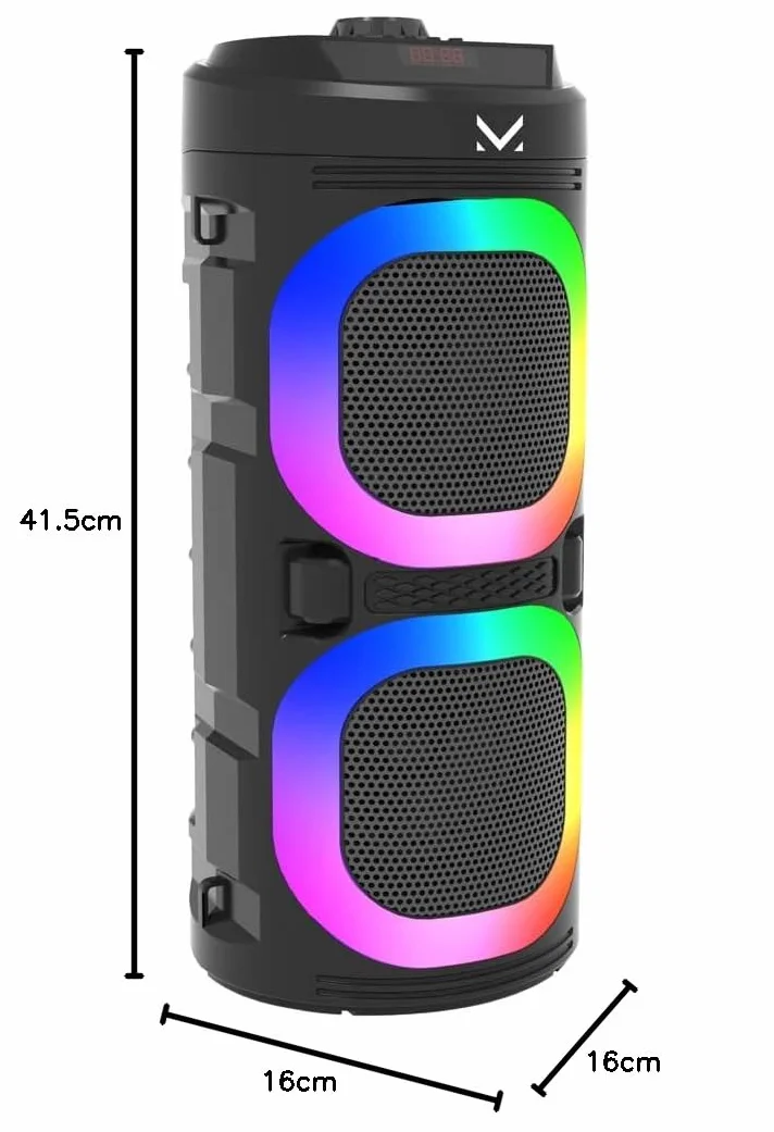 Majestic FIRE 9 – Speaker bluetooth, 3 effetti luci LED, ingressi USB/microSD/AUX-IN/MIC, Batteria ricaricabile, funzione TWS, telecomando, Impugnatura e tracolla per il trasporto
