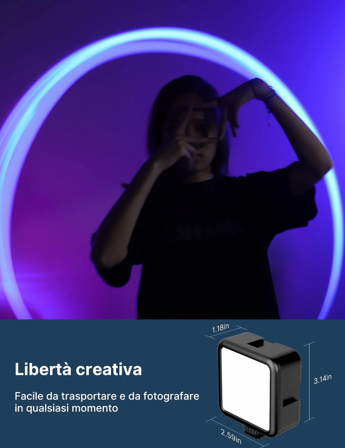 Luce Video RGB Led, ULANZI VL49 Faretto Led Dimmerabile 2500K-9500K Temperatura di Colore con Batteria Integrata, Luci Video illuminazione Pannello con LCD Display per Fotocamera Fotografia