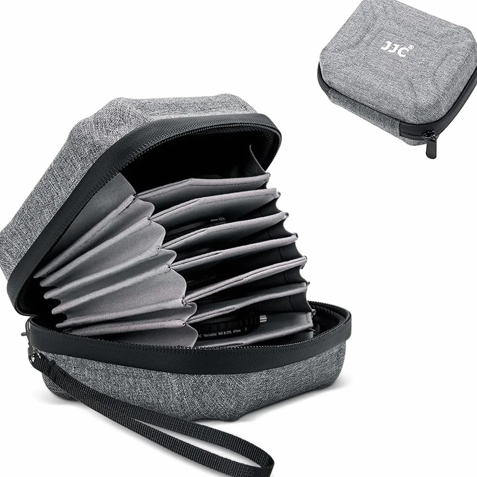 JJC Custodia per filtro per obiettivo fotocamera resistente all'acqua per 10 filtri tondi diametro fino a 95 mm - Fodera Tasche filtro Custodia per il trasporto Scatola con un panno in microfibra
