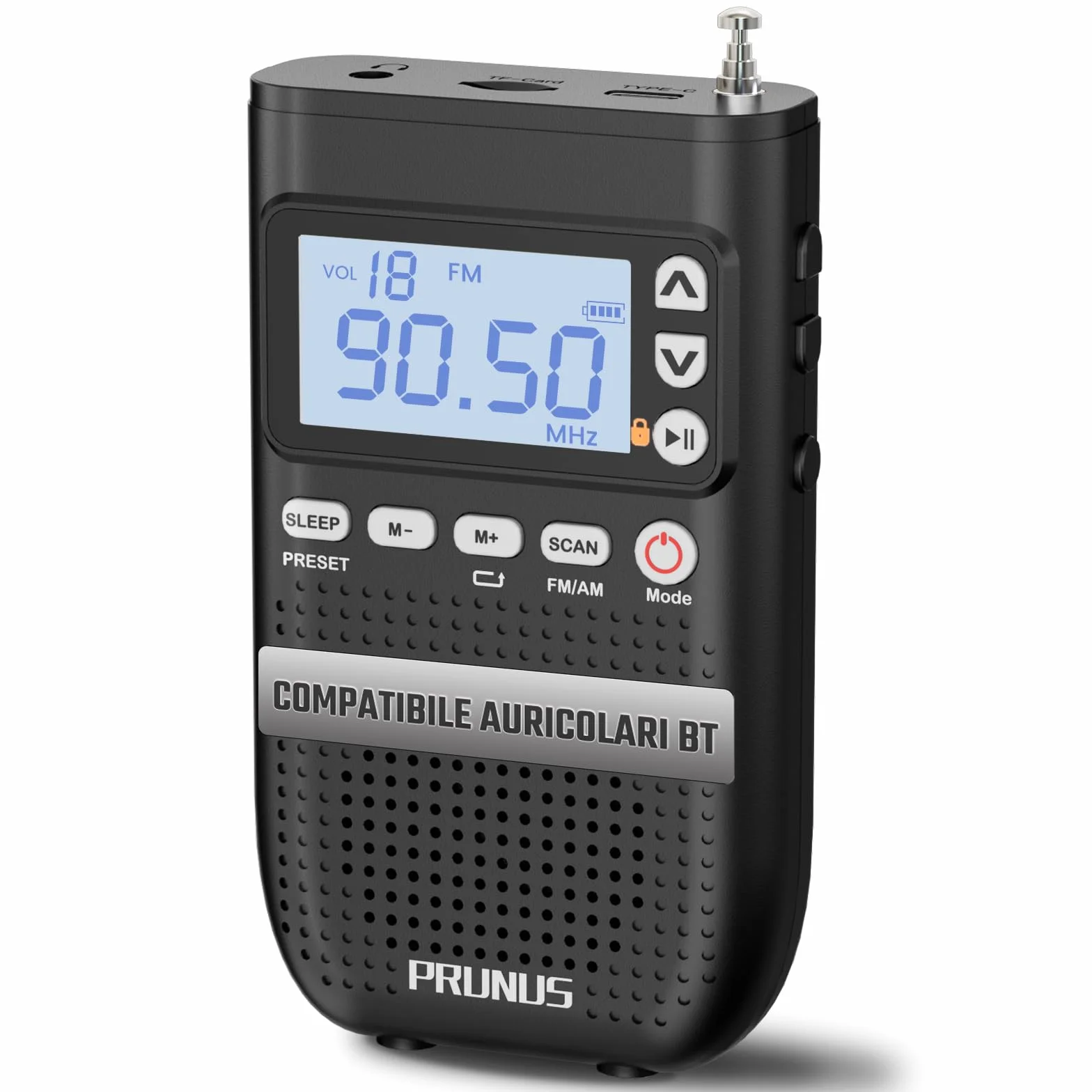 PRUNUS J-618 Radio Portatile AM/FM Bluetooth 2000 mAh Ricaricabile Digitale con Jack Cuffie e Slot TF
