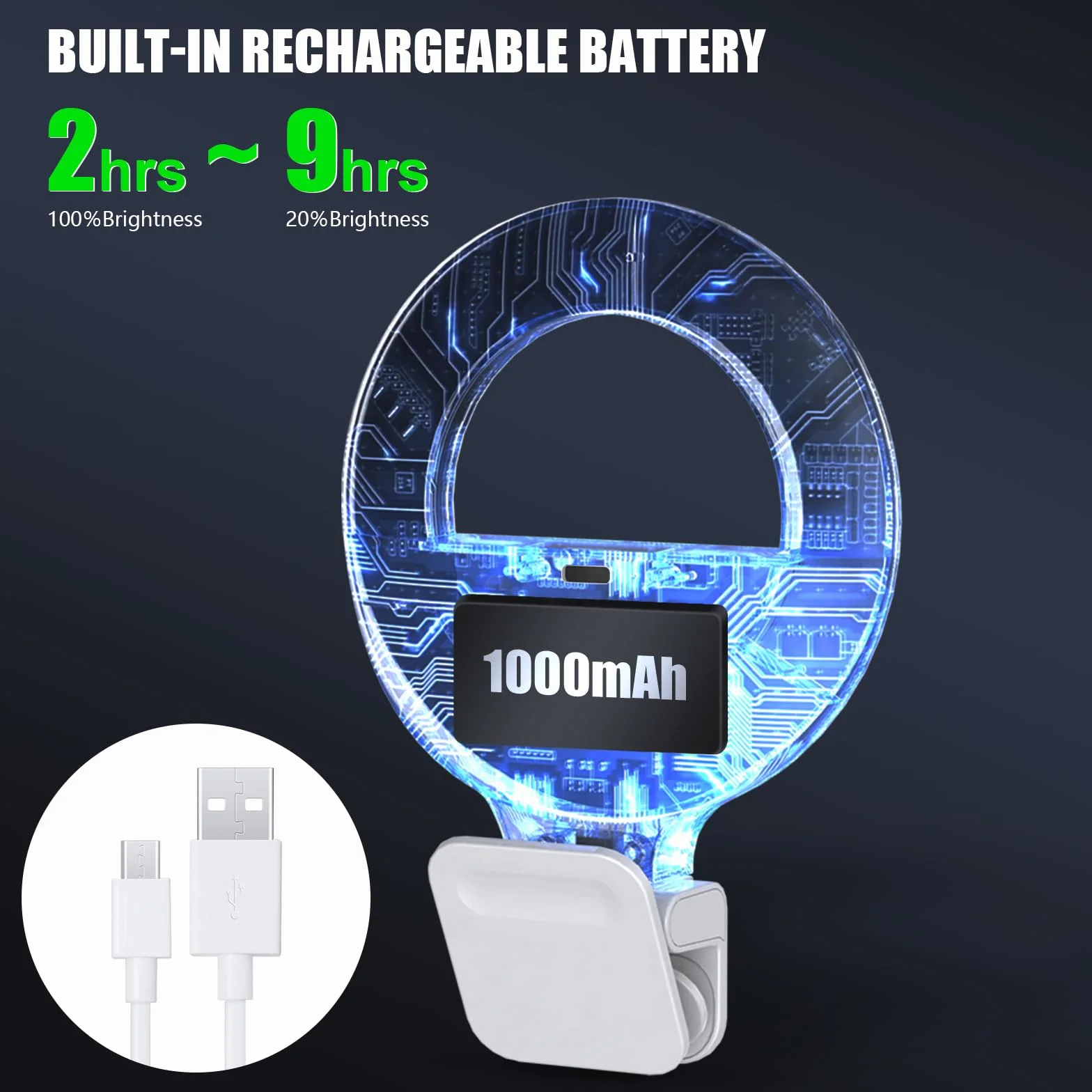 Selfie Ring Light, [1000mAh-Batteria A Lunga Durata]] Diyife Ring Light Telefono, 60 LED 360° Regolabile Clip Luce per Selfie, 10 Livelli di Luminosità, 3 Colori per Tiktok, Live Stream, Trucco