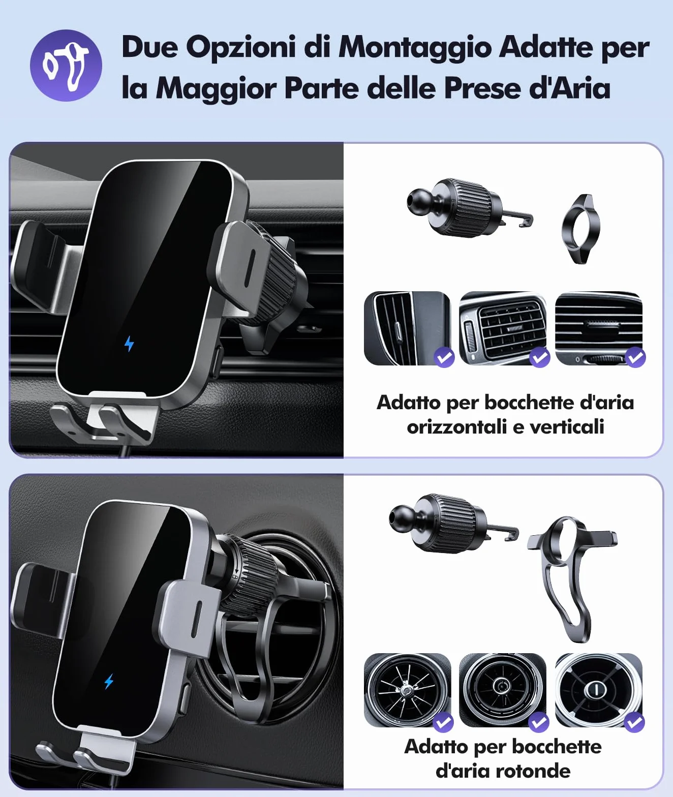 ISEYOU Caricatore Wireless Auto, 15W Supporto Telefono Auto Ricarica Wireless Rapida Bloccaggio Automatico, 360°Rotazione Caricabatterie Wireless Auto Compatibile con iPhone 17 16 15 14 Pro Max Galaxy