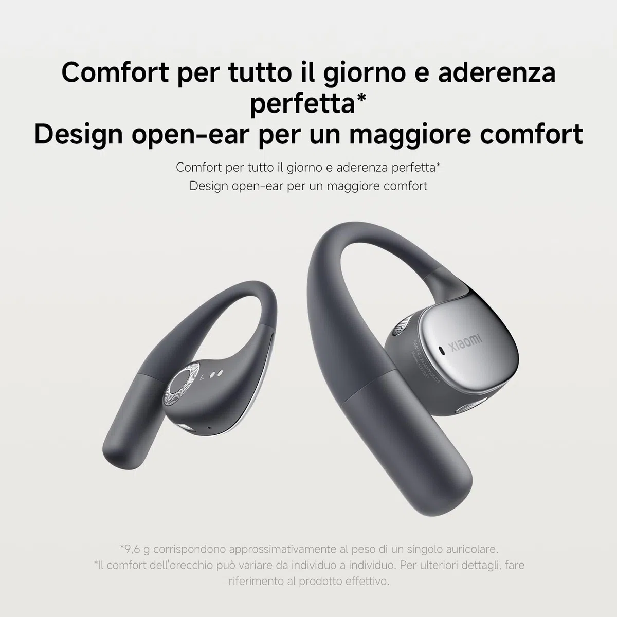 XIAOMI OpenWear Stereo, Cuffie Bluetooth, custodia di ricarica, Hi-Res Audio con driver dinamico, Fino a 38,5 ore di ascolto, Doppio microfono con riduzione del rumore, Design Ergonomico, Grigio