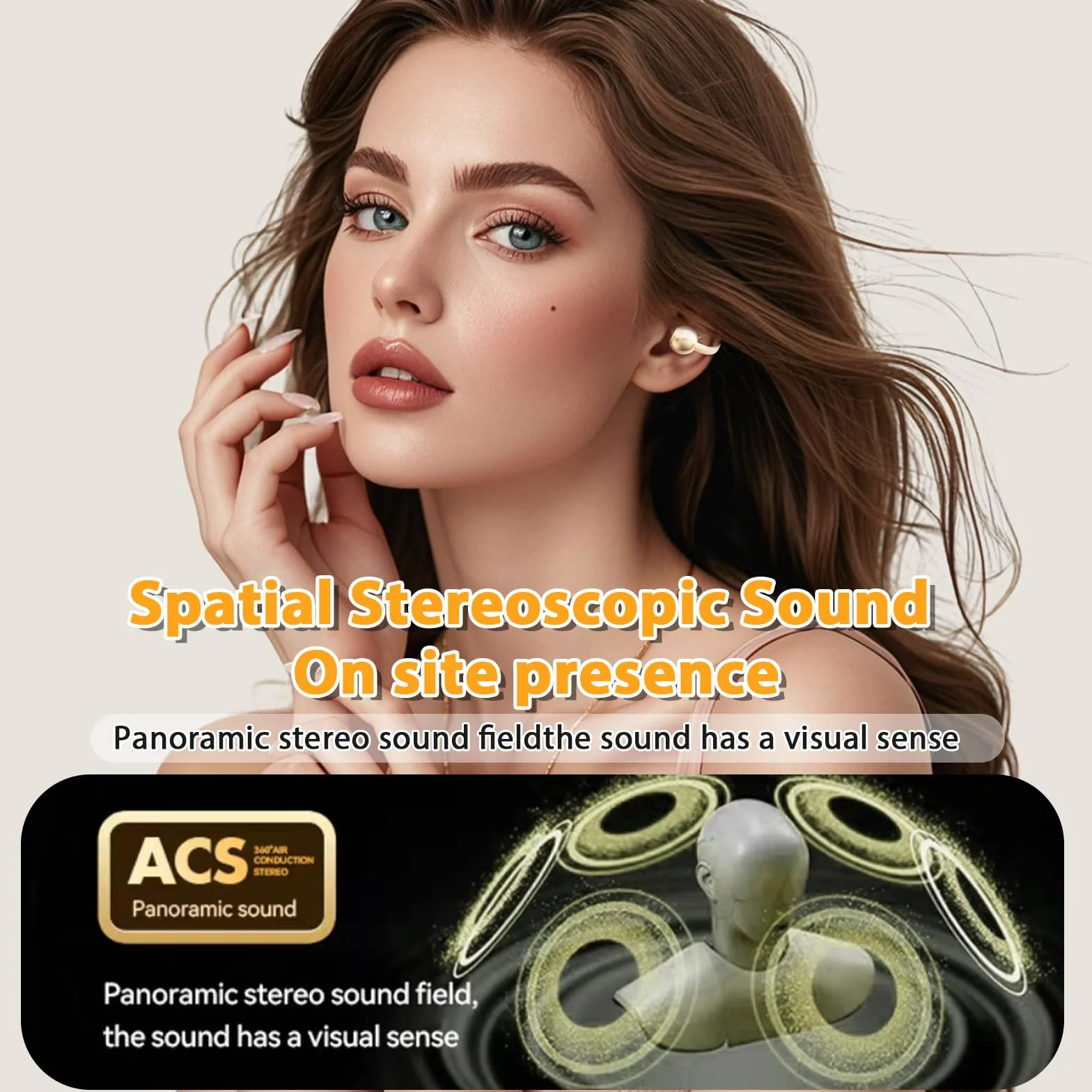 PTHTECHUS Cuffie Conduzione Ossea, Cuffia Aperte Auricolari a Clip Auricolari Bluetooth Sport Clip Aperta Cuffie In-Ear Wireless, Compatibile iOS/Android, 60 ore di Riproduzione, M91 (Oro)