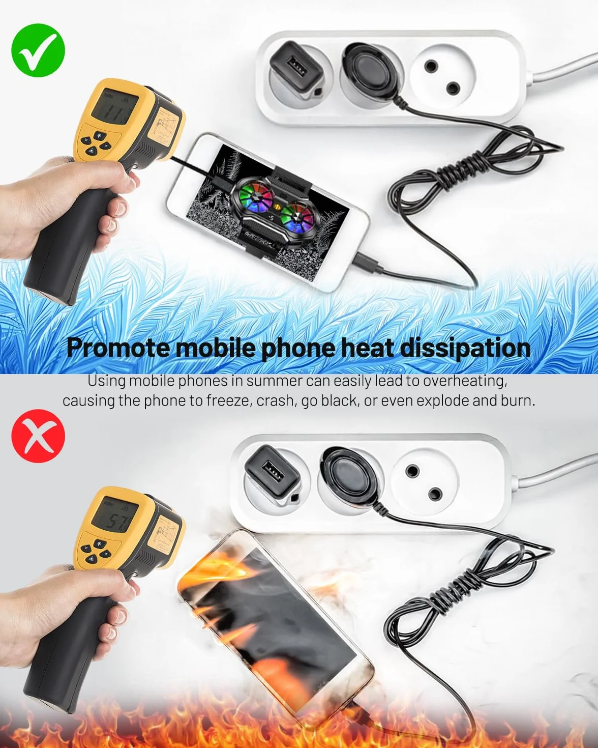Dispositivo di raffreddamento per smartphone, gaming e live streaming, display temperatura LED, 3 velocità ventilazione, compatibile da 4,5 a 7 pollici