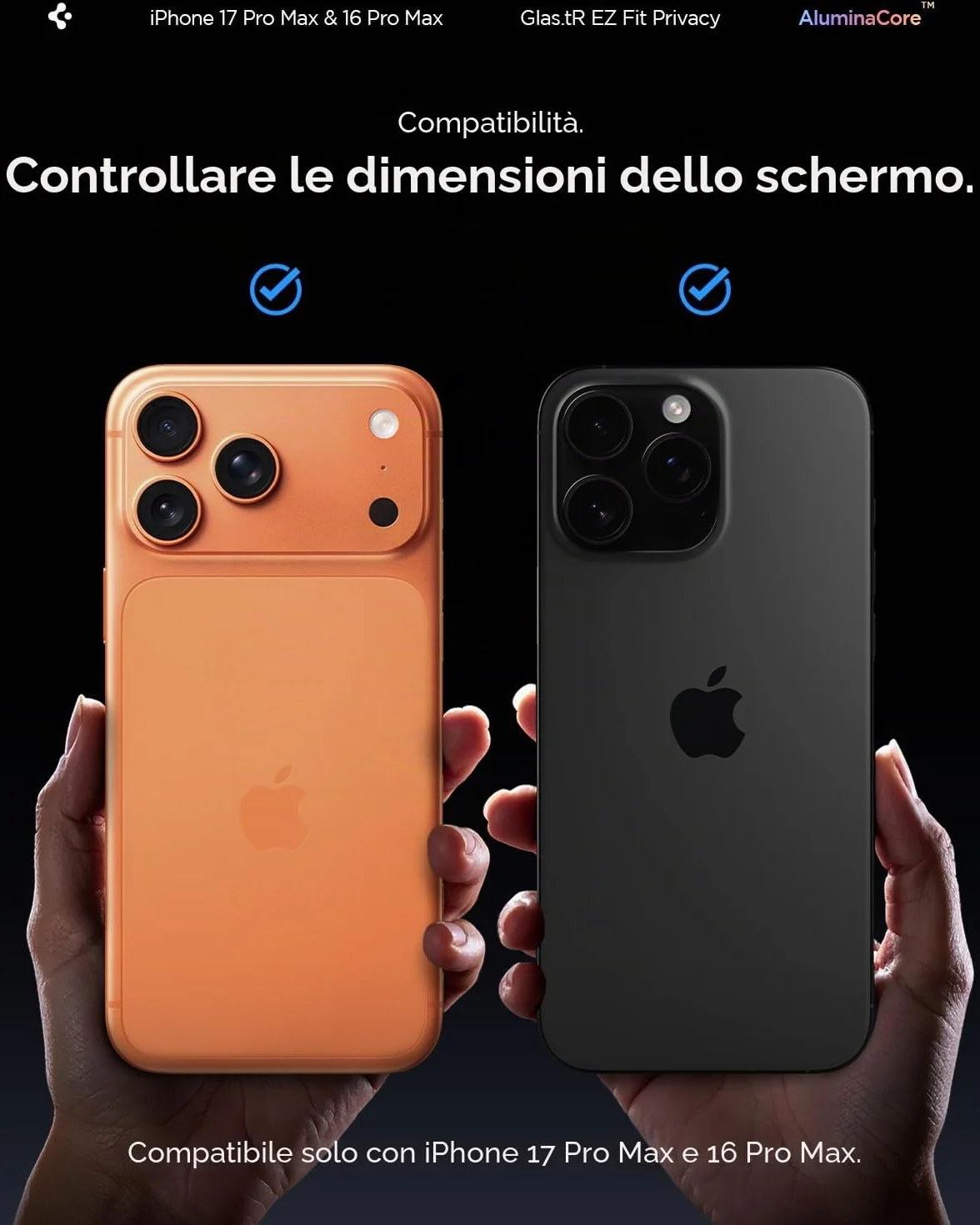 Spigen Glas.tR EZ Fit Vetro Temperato compatibile con iPhone 17 Pro Max, iPhone 16 Pro Max, 2 Pezzi, Anti-Spia, Protezione della Privacy, Durezza 9H Pellicola prottetiva