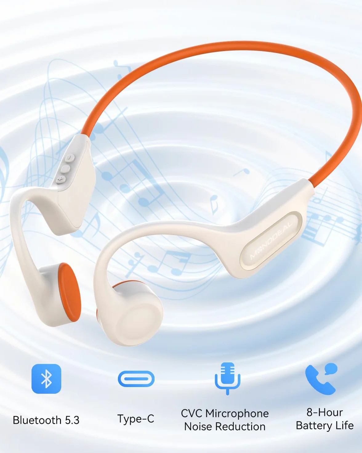 MONODEAL Cuffie Conduzione Ossea Bluetooth 5.3, Impermeabili IPX6, Porta Type-C, 27g