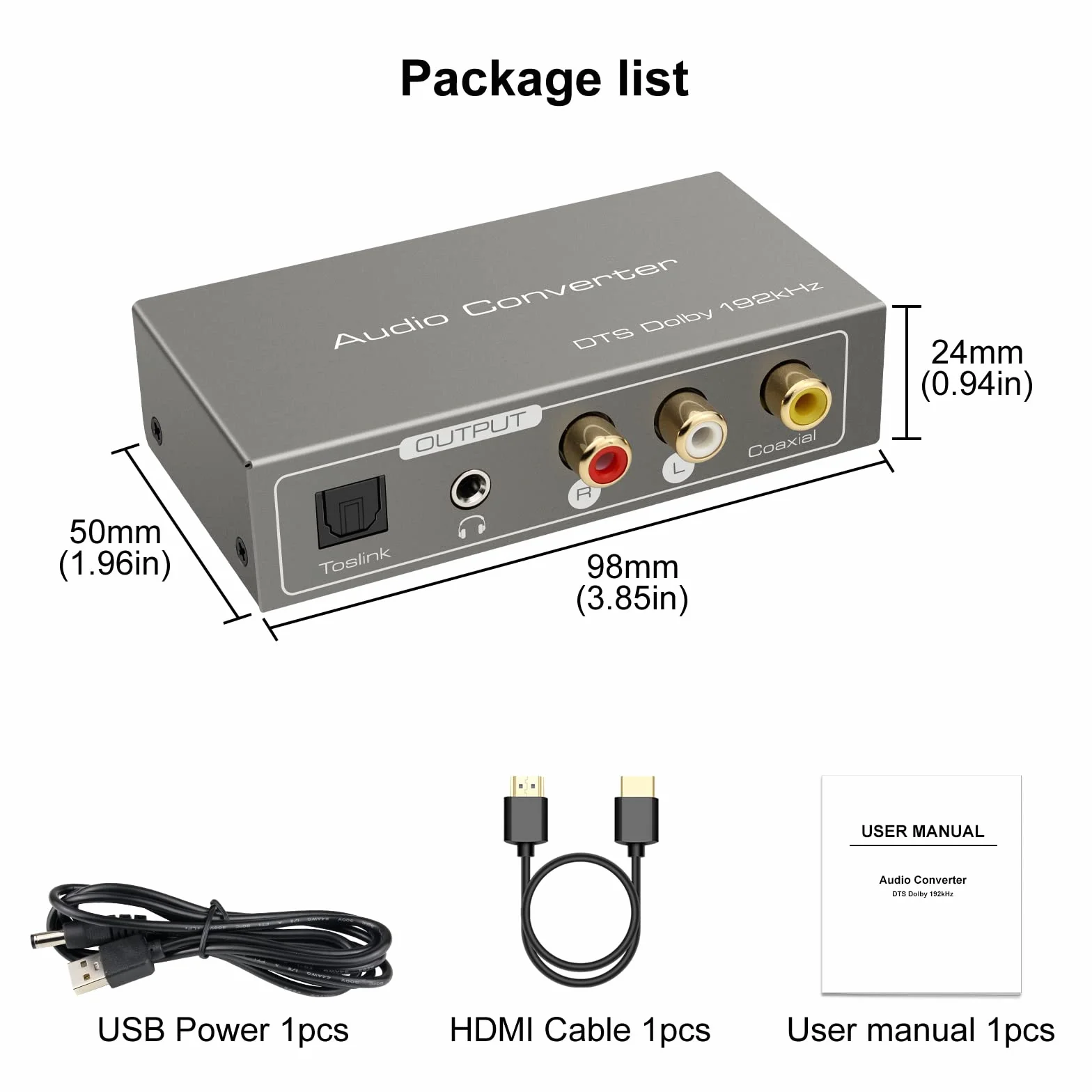 HDMI ARC Adattatore Convertitore Audio Digitale Analogico 192 KHz Coassiale Ottico o ad Coassiale Ottico L R Uscita Jack da 3.5 mm Support PS4 PS5 HDTV Blu Ray DVD